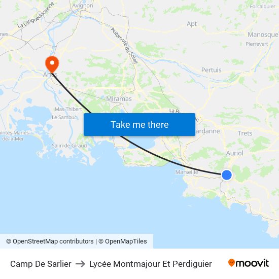 Camp De Sarlier to Lycée Montmajour Et Perdiguier map