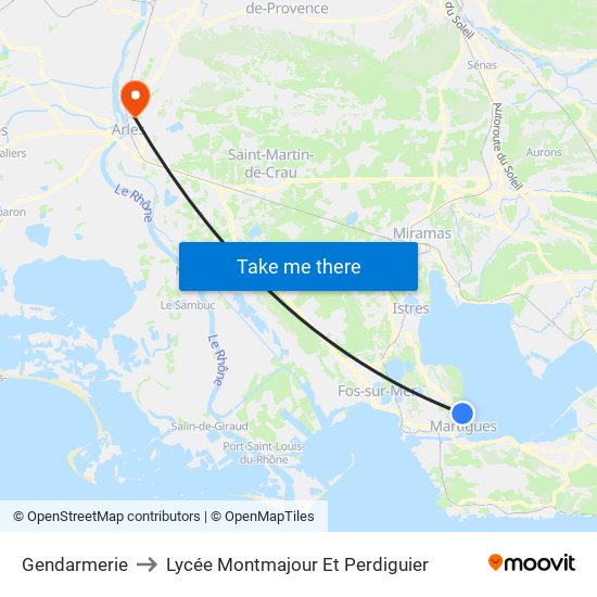 Gendarmerie to Lycée Montmajour Et Perdiguier map