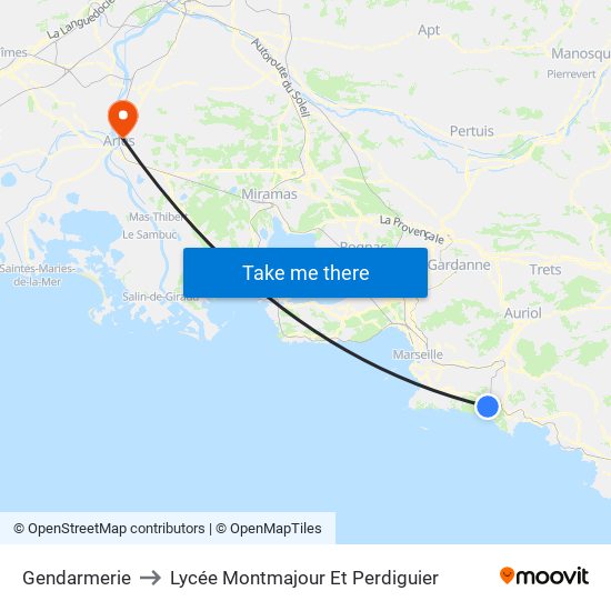 Gendarmerie to Lycée Montmajour Et Perdiguier map