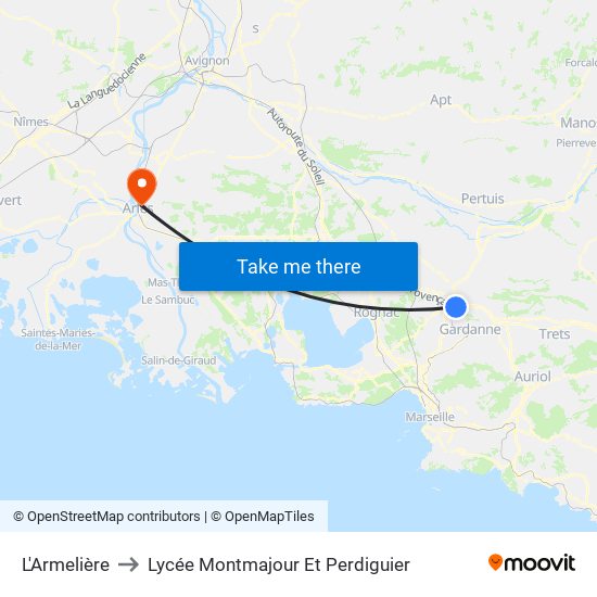 L'Armelière to Lycée Montmajour Et Perdiguier map