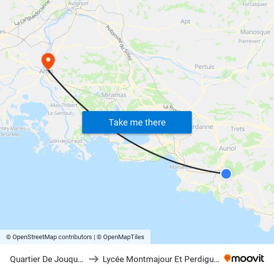 Quartier De Jouques to Lycée Montmajour Et Perdiguier map