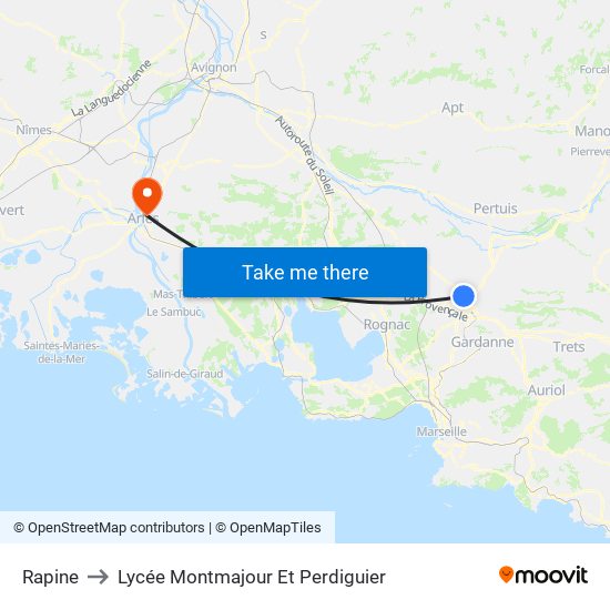 Rapine to Lycée Montmajour Et Perdiguier map