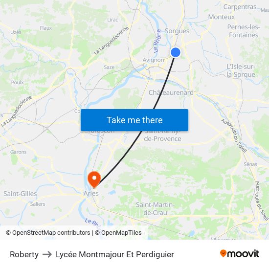 Roberty to Lycée Montmajour Et Perdiguier map