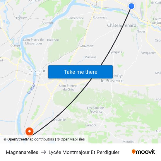 Magnanarelles to Lycée Montmajour Et Perdiguier map