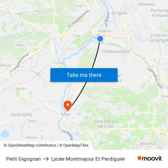 Petit Gigognan to Lycée Montmajour Et Perdiguier map