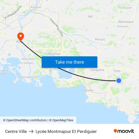 Centre Ville to Lycée Montmajour Et Perdiguier map