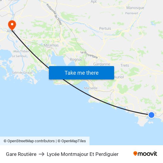 Gare Routière to Lycée Montmajour Et Perdiguier map