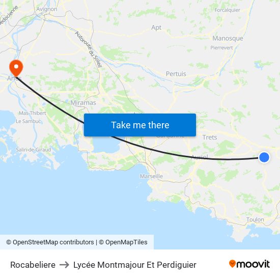 Rocabeliere to Lycée Montmajour Et Perdiguier map
