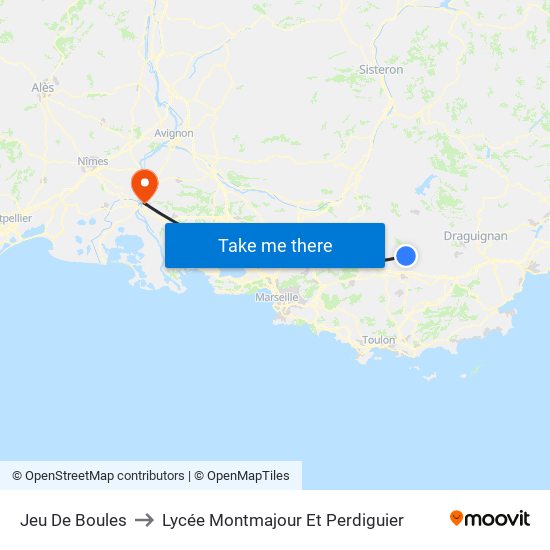 Jeu De Boules to Lycée Montmajour Et Perdiguier map
