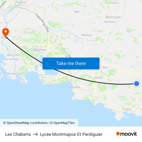 Les Chaberts to Lycée Montmajour Et Perdiguier map