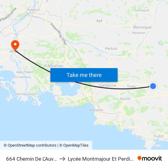 664 Chemin De L'Auvière to Lycée Montmajour Et Perdiguier map