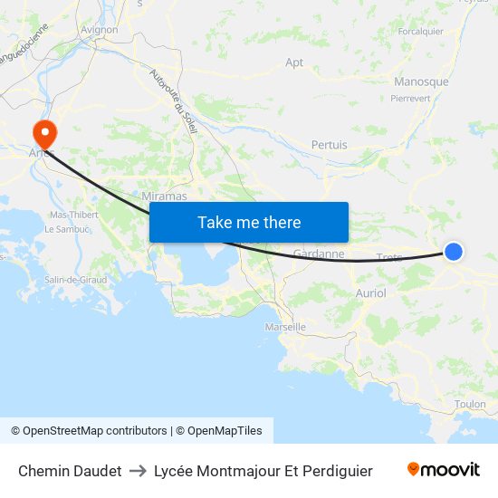 Chemin Daudet to Lycée Montmajour Et Perdiguier map