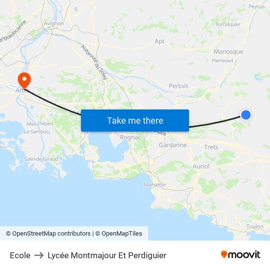 Ecole to Lycée Montmajour Et Perdiguier map