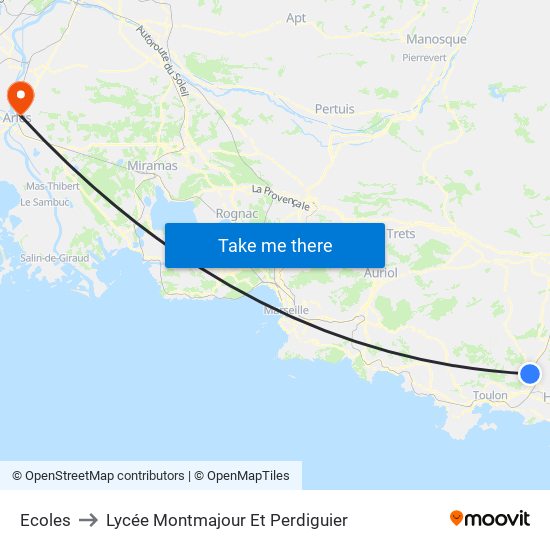 Ecoles to Lycée Montmajour Et Perdiguier map