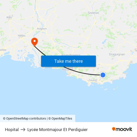 Hopital to Lycée Montmajour Et Perdiguier map
