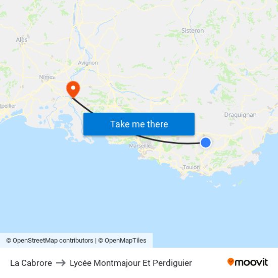 La Cabrore to Lycée Montmajour Et Perdiguier map