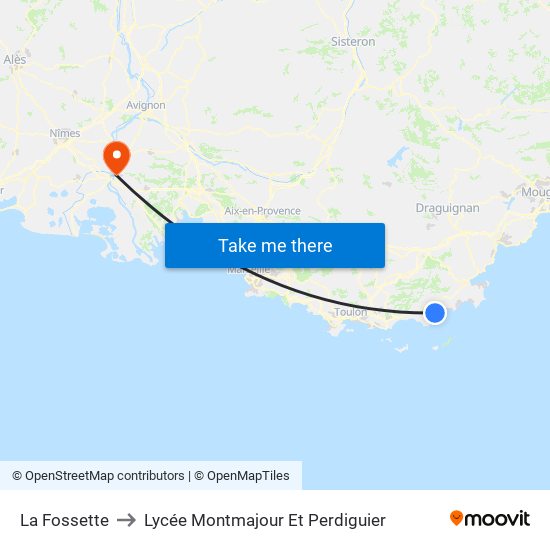 La Fossette to Lycée Montmajour Et Perdiguier map