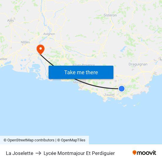 La Joselette to Lycée Montmajour Et Perdiguier map