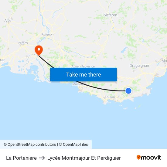 La Portaniere to Lycée Montmajour Et Perdiguier map