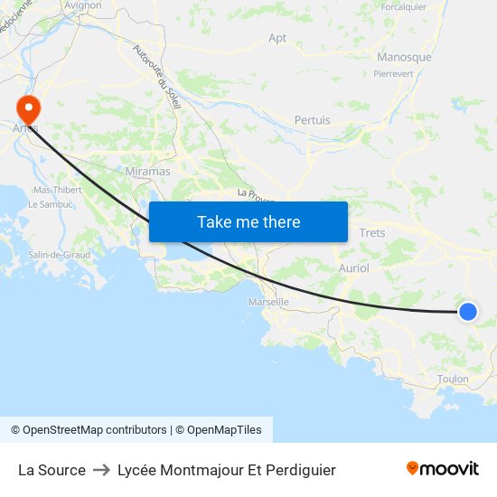 La Source to Lycée Montmajour Et Perdiguier map