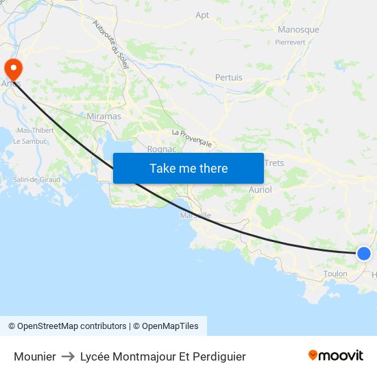 Mounier to Lycée Montmajour Et Perdiguier map