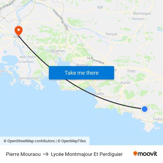 Pierre Mouraou to Lycée Montmajour Et Perdiguier map