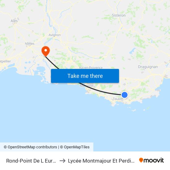 Rond-Point De L Europe to Lycée Montmajour Et Perdiguier map