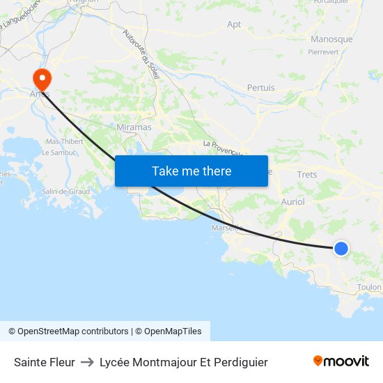 Sainte Fleur to Lycée Montmajour Et Perdiguier map