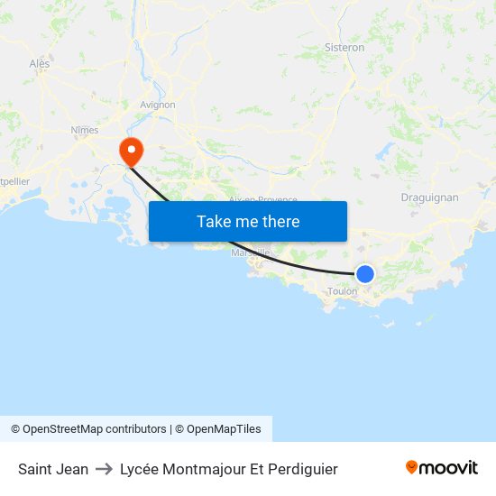 Saint Jean to Lycée Montmajour Et Perdiguier map