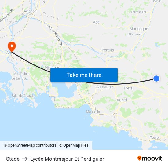 Stade to Lycée Montmajour Et Perdiguier map