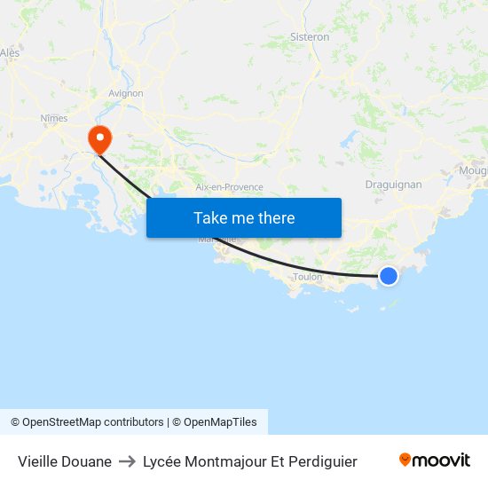 Vieille Douane to Lycée Montmajour Et Perdiguier map