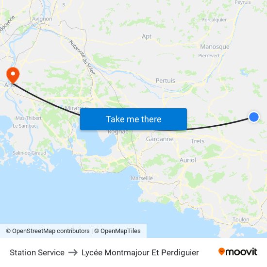 Station Service to Lycée Montmajour Et Perdiguier map