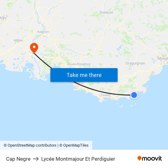 Cap Negre to Lycée Montmajour Et Perdiguier map