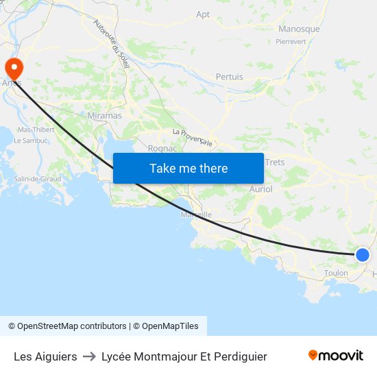Les Aiguiers to Lycée Montmajour Et Perdiguier map