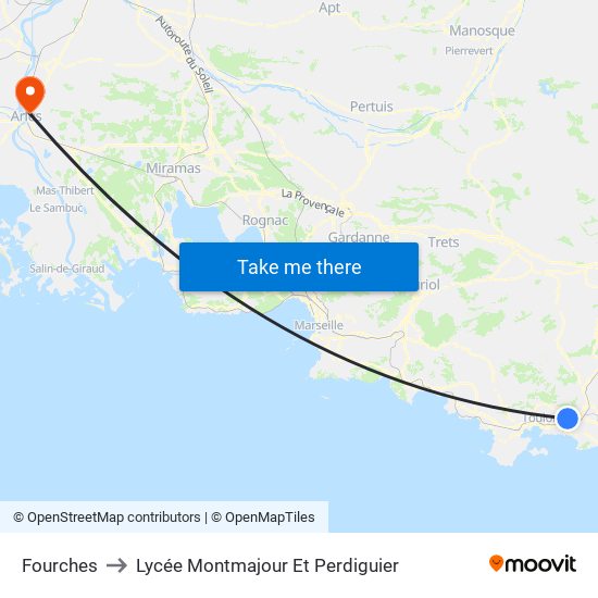 Fourches to Lycée Montmajour Et Perdiguier map