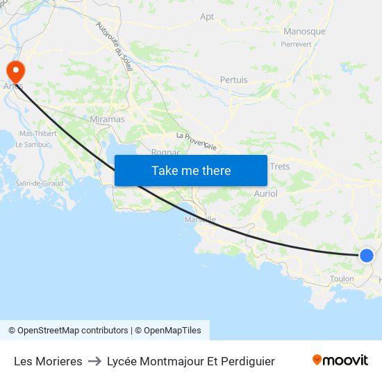 Les Morieres to Lycée Montmajour Et Perdiguier map