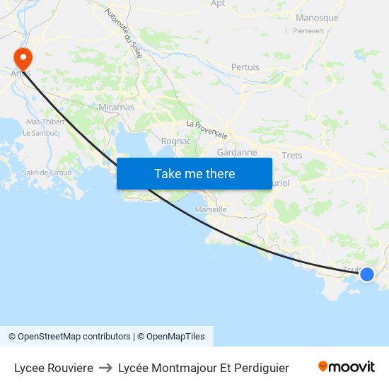 Lycee Rouviere to Lycée Montmajour Et Perdiguier map