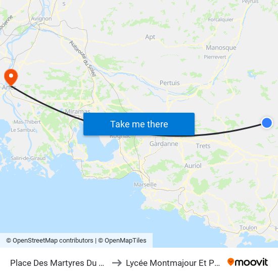 Place Des Martyres Du Bessillon to Lycée Montmajour Et Perdiguier map