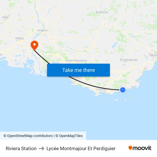 Riviera Station to Lycée Montmajour Et Perdiguier map