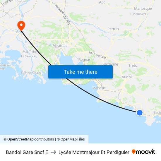 Bandol Gare Sncf E to Lycée Montmajour Et Perdiguier map