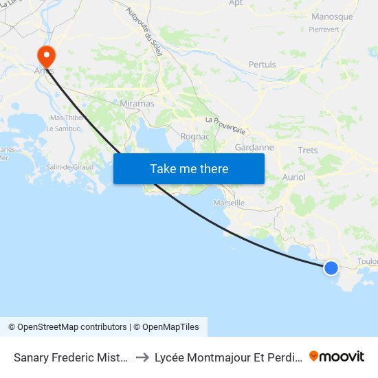 Sanary Frederic Mistral O to Lycée Montmajour Et Perdiguier map