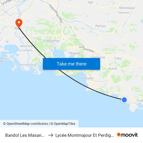 Bandol Les Masanges to Lycée Montmajour Et Perdiguier map