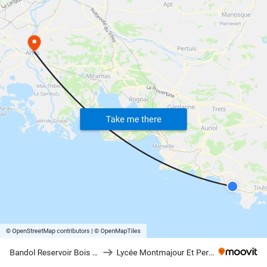 Bandol Reservoir Bois Maurin to Lycée Montmajour Et Perdiguier map