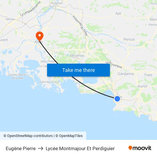 Eugène Pierre to Lycée Montmajour Et Perdiguier map