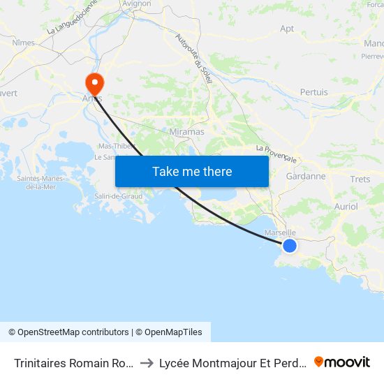 Trinitaires Romain Rolland to Lycée Montmajour Et Perdiguier map