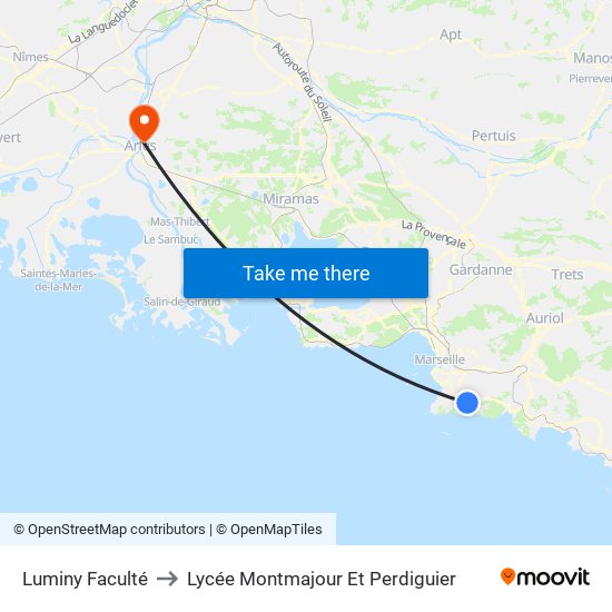 Luminy Faculté to Lycée Montmajour Et Perdiguier map