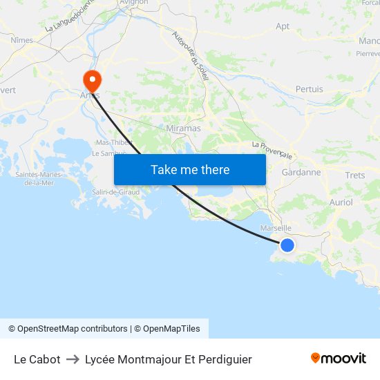 Le Cabot to Lycée Montmajour Et Perdiguier map