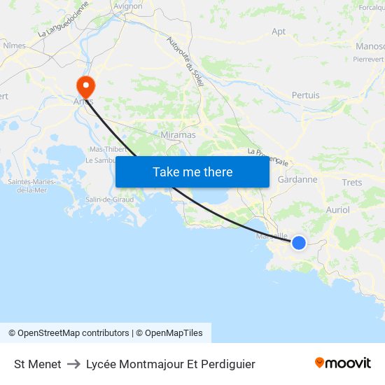 St Menet to Lycée Montmajour Et Perdiguier map