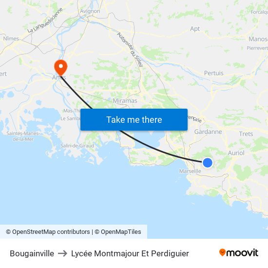 Bougainville to Lycée Montmajour Et Perdiguier map