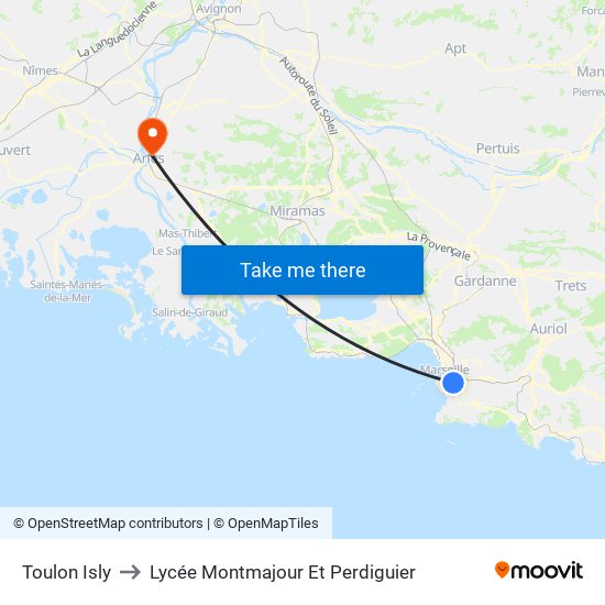 Toulon Isly to Lycée Montmajour Et Perdiguier map